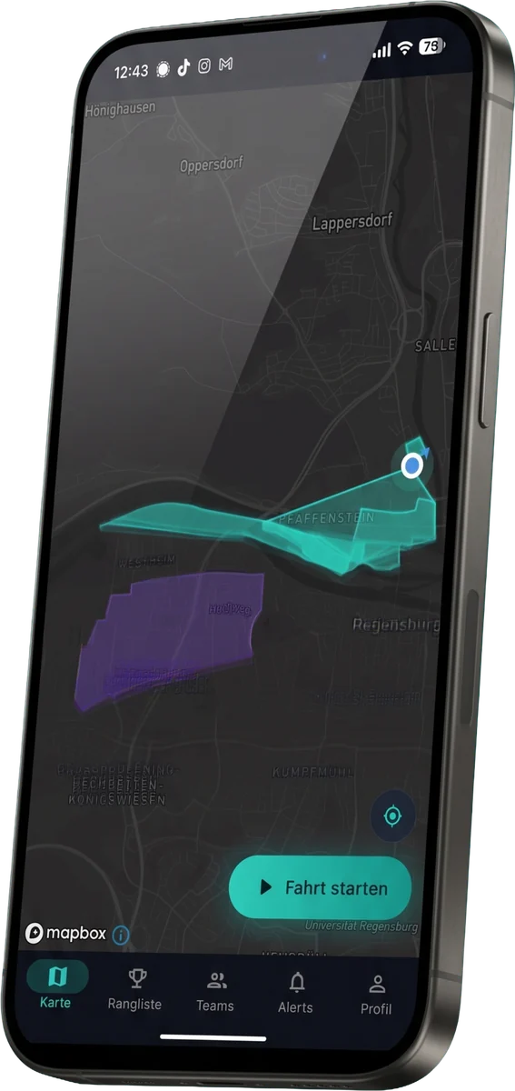 Fahrrad-Tracking-App Klaimo von SB-Techworks: Live-Karte mit eroberten Territorien